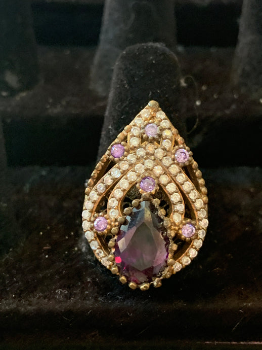 Purple & White Teardrop Ring