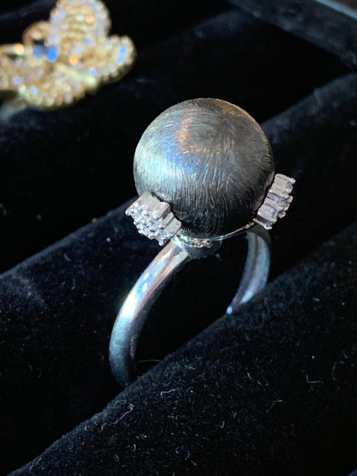 Black Sphere with Silver Setting Ring