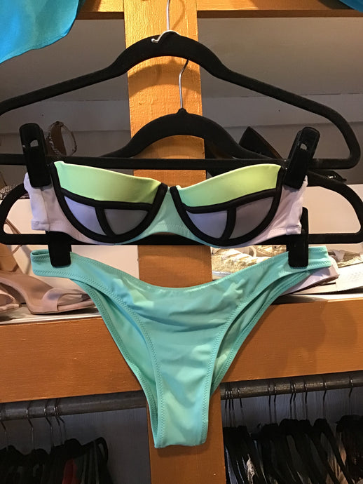 Turquoise Color Block Strapless Two Piece