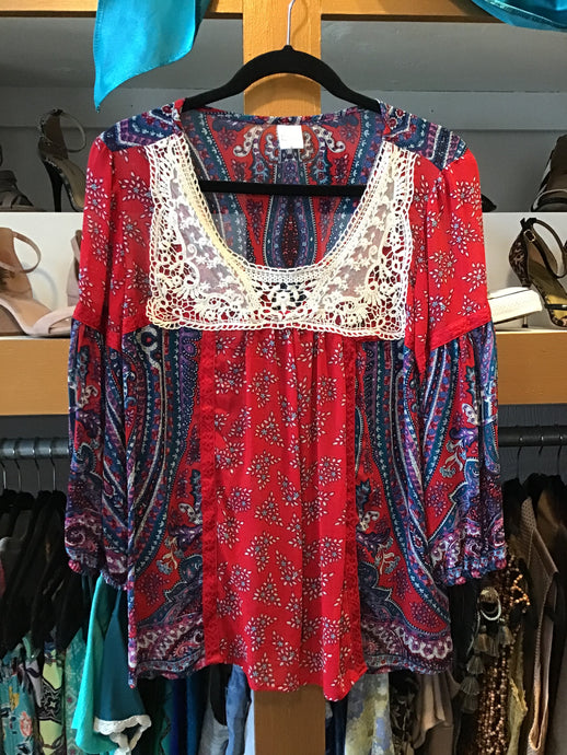 Red Multicolored Bohemian Top