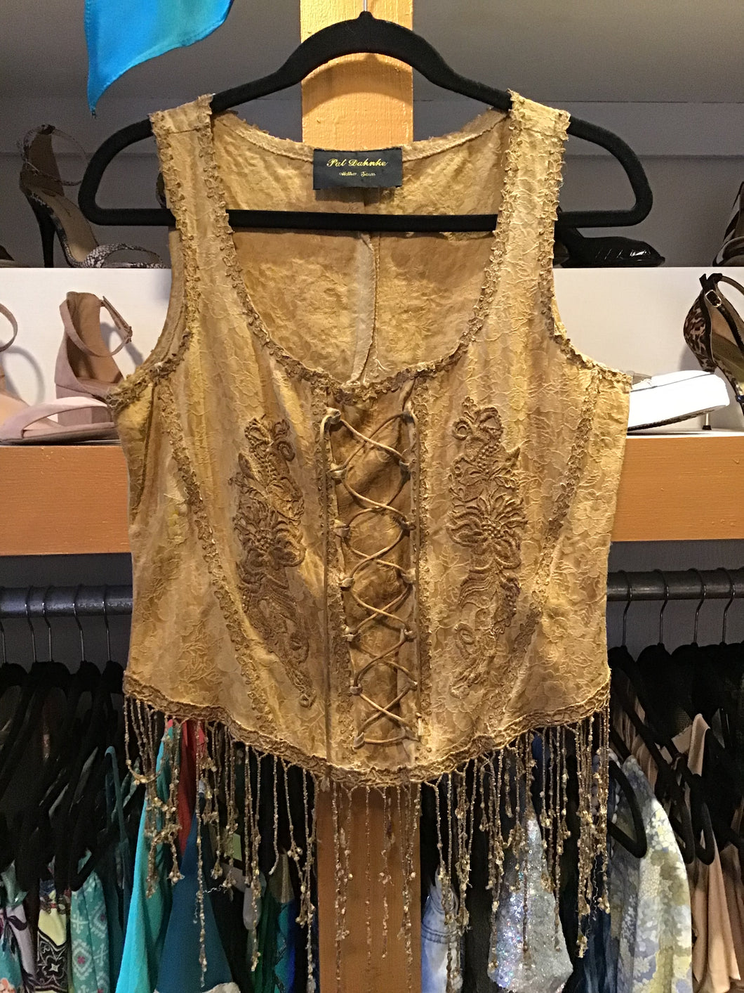 Gold Corset Vest Top with Fringe