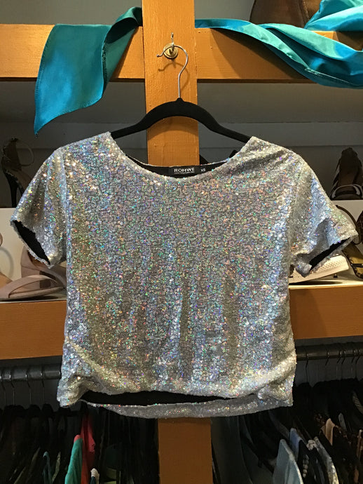 Silver Sequin Crop Top