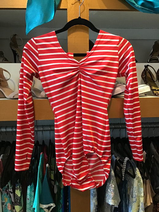 Red & White Striped Leotard with Matching Gloves