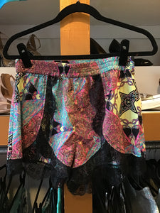 Neon Print & Black Lace Shorts