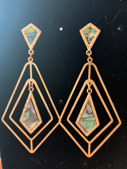 Mother of Pearl with Gold Diamond Dangle Earrings