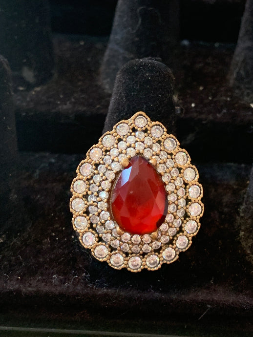 Red & White Teardrop Ring