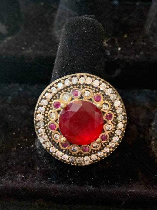 Red Circle Crystal Ring