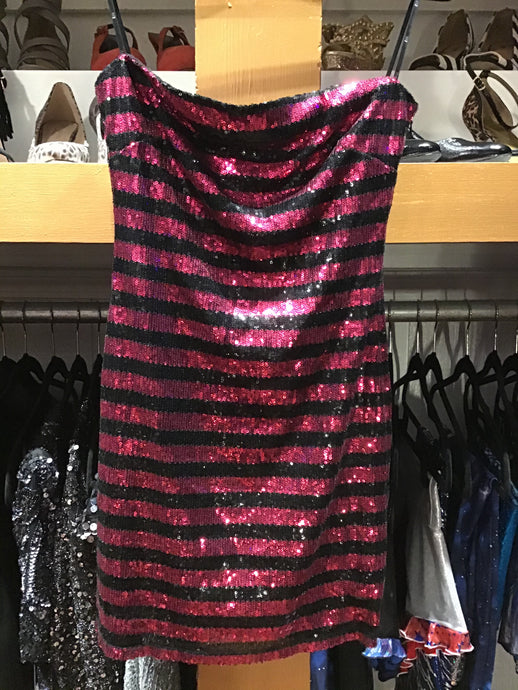 Pink/Black Stripe Sequin Dress