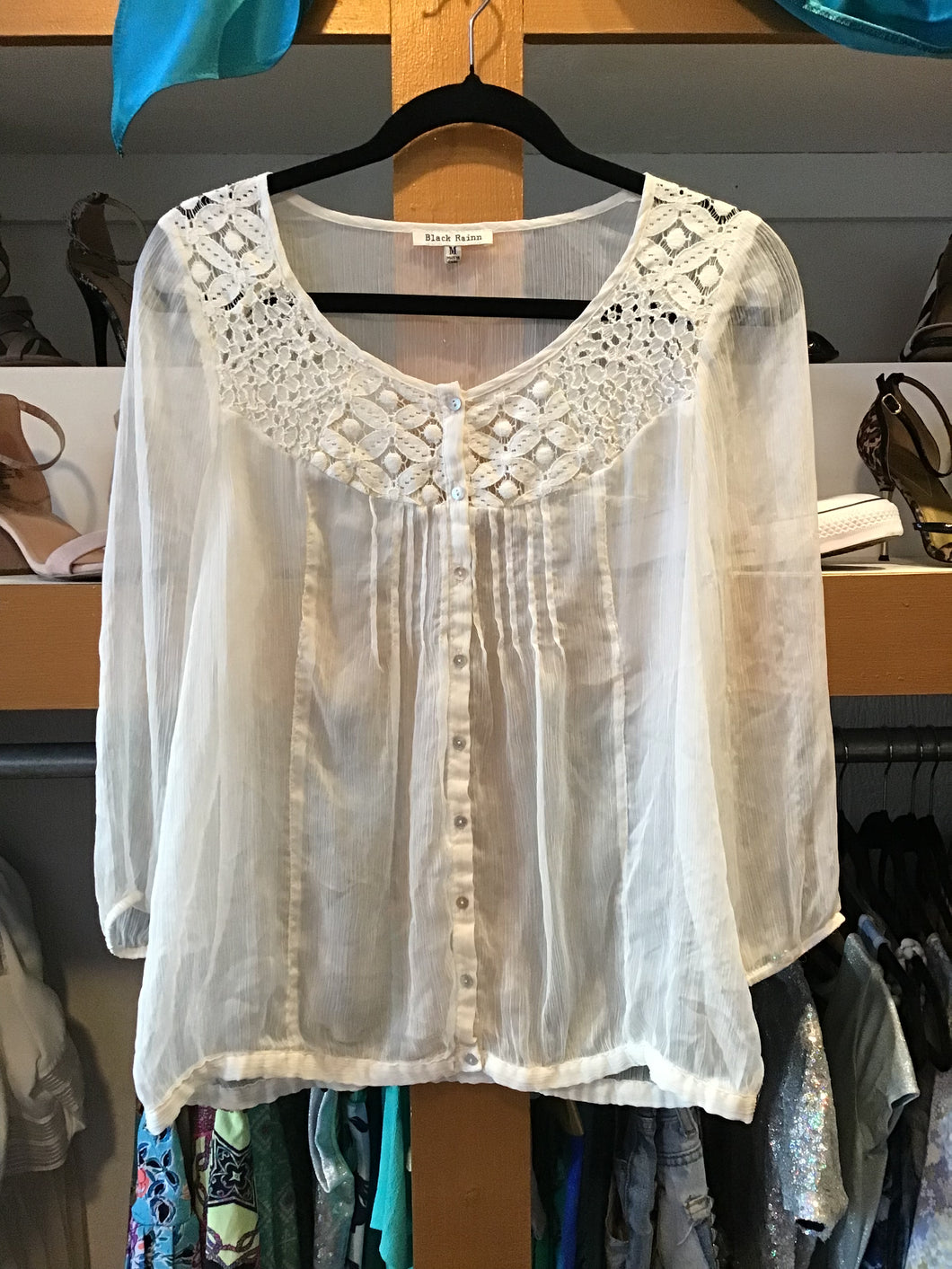 Sheer Long Sleeve Cream Top