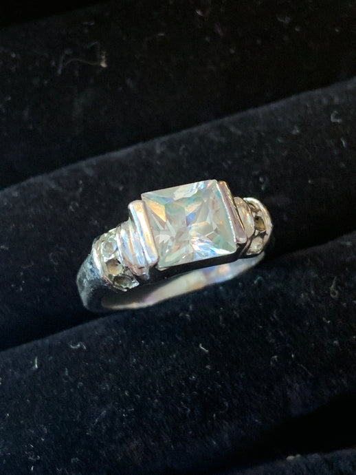 Silver & Rectangular Diamond Ring
