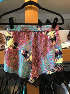 Neon Print & Black Lace Shorts