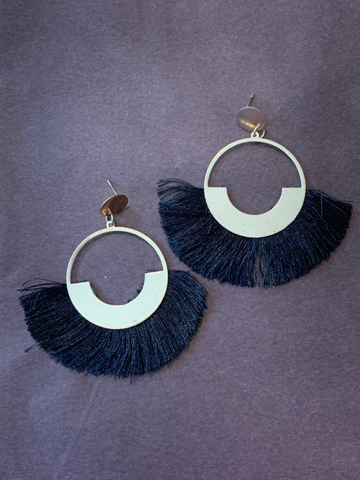 Fringe Hoop Earring: Black