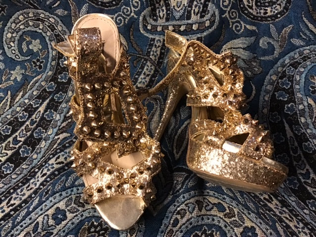 Gold Glitter Stud Heel/Sandal