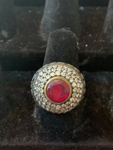 Small Pink & White Crystal Ring