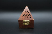 Load image into Gallery viewer, Wood Incense Holder/Box - Carved Pyramid
