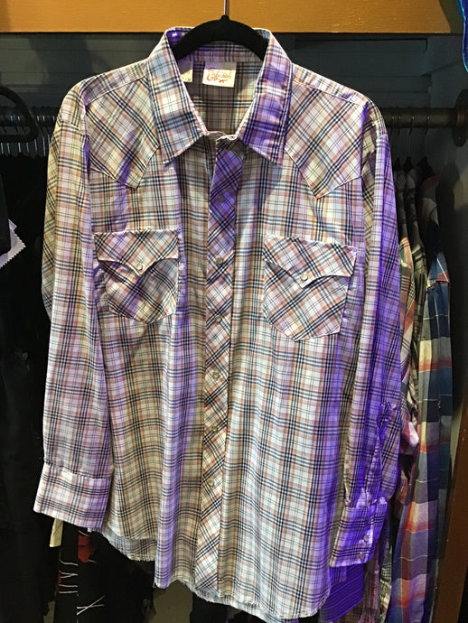 White/Navy/Red Plaid Pearl Button Shirt