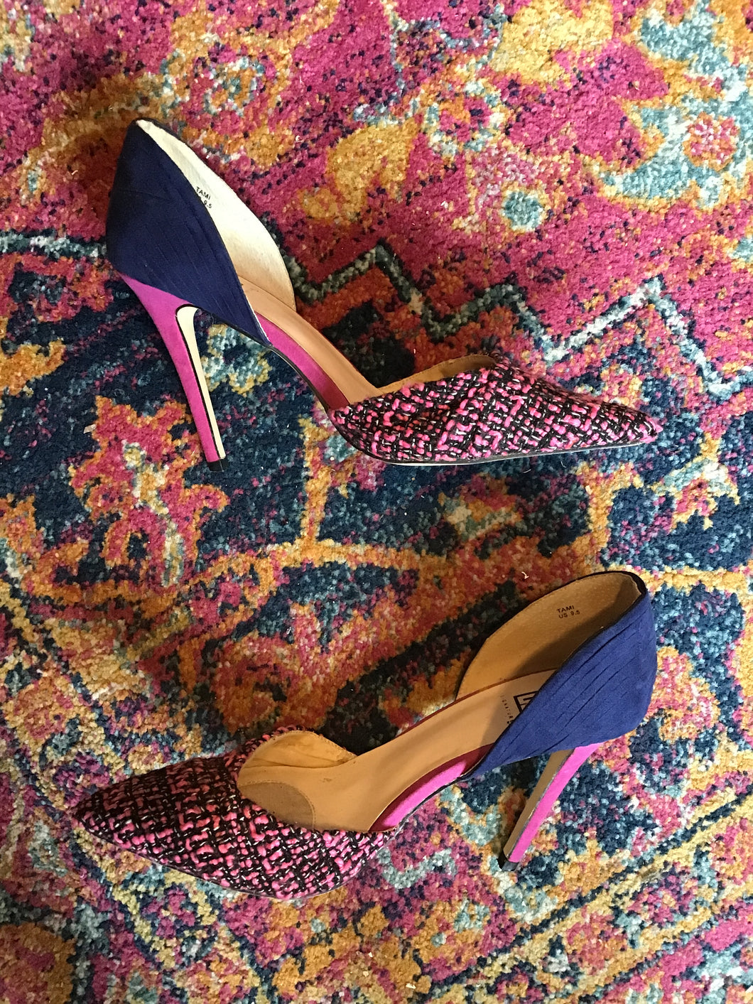 Pink & Blue Woven Heels