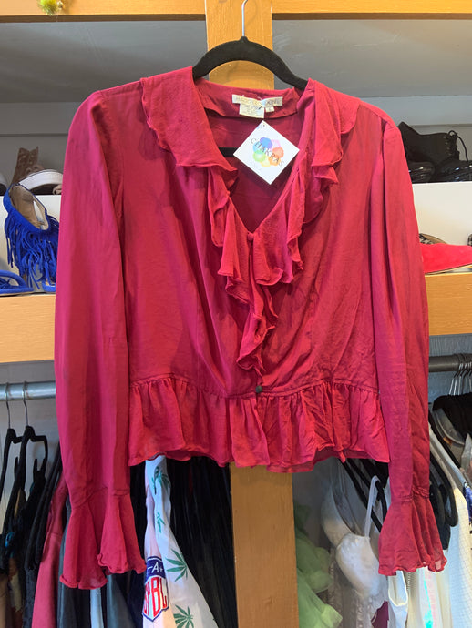 Vintage Red Silk Ruffle Top