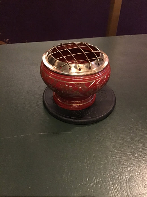 Etched Brass Incense Holder: Red