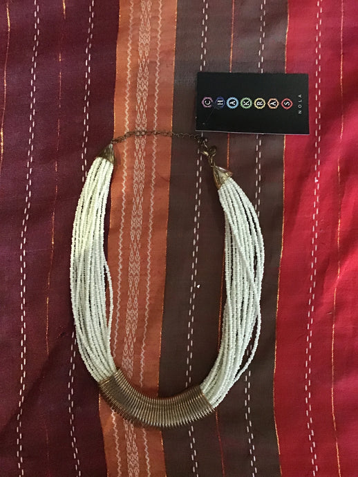 White Beaded Necklace with Gold Details
