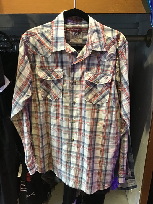 Cream/Red/Blue Plaid Pearl Button Shirt
