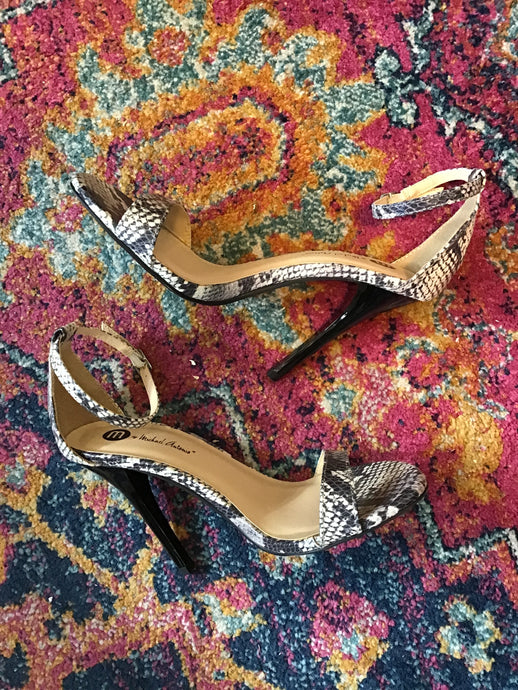 Strappy Snakeskin Heels