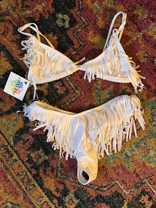 White Fringe Bikini Set