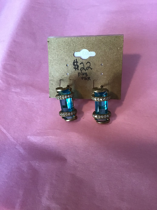Blue Crystal Pillar Earrings