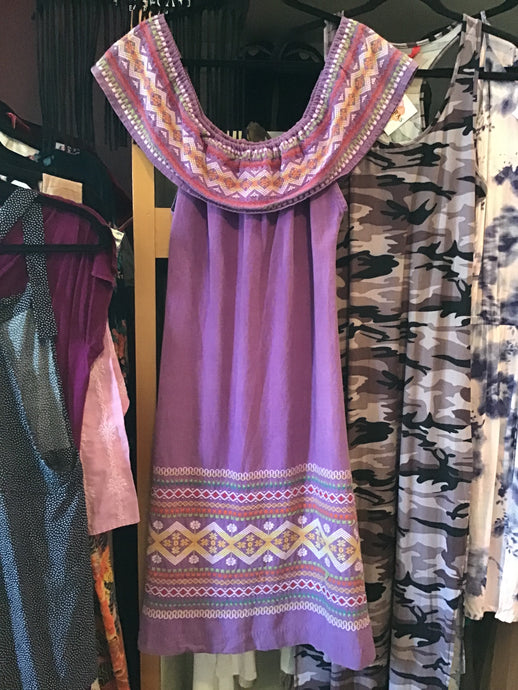Purple Linen Dress w/ Embroidery