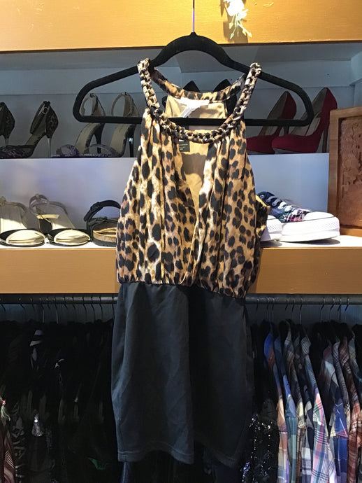 Leopard Print Dress with Braided Chain Neckline