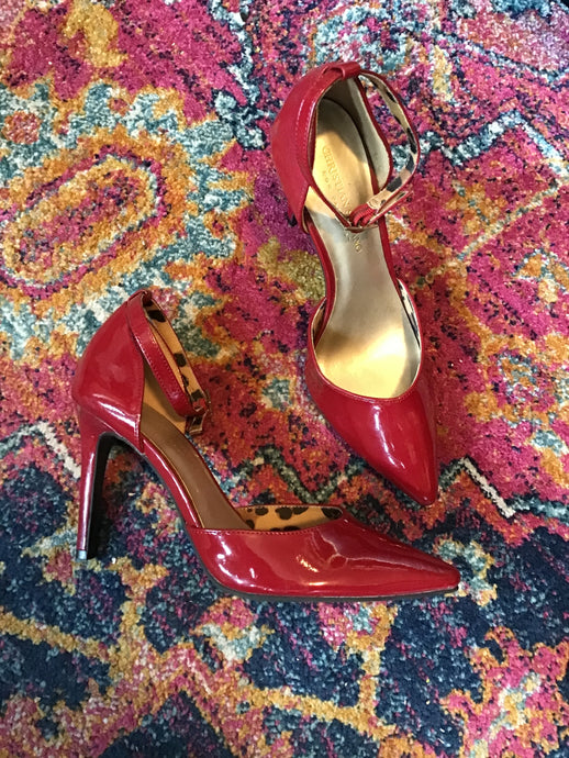 Red Paten Ankle Strap Heels