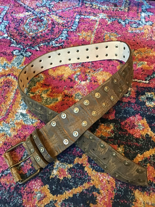Brown/Stitch Leather Studded Belt