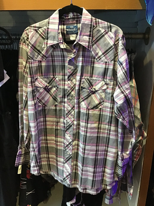 Black/Purple Plaid Pearl Button Shirt