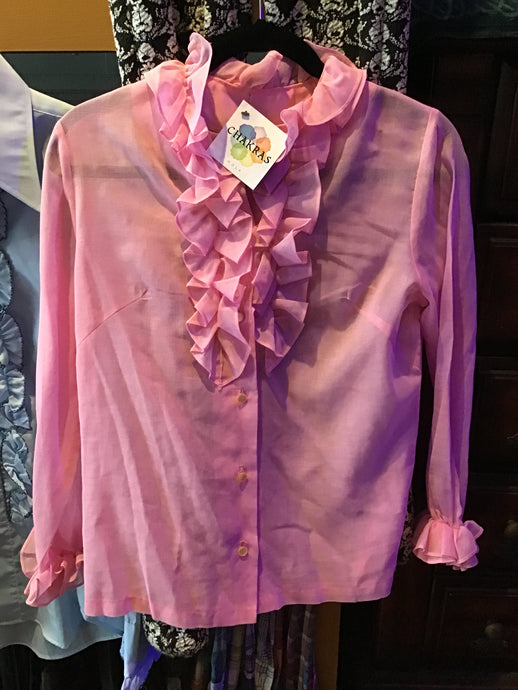 Vintage Pink Sheer Ruffle Buttondown