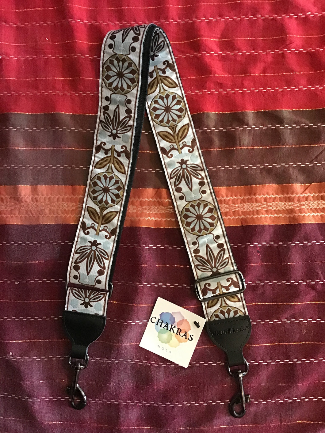 Guitar Strap - Brown & Blue Floral