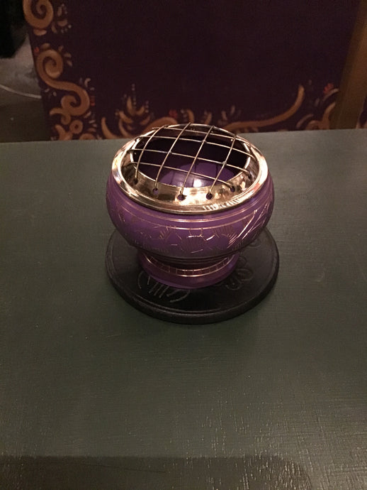 Etched Brass Incense Holder: Violet