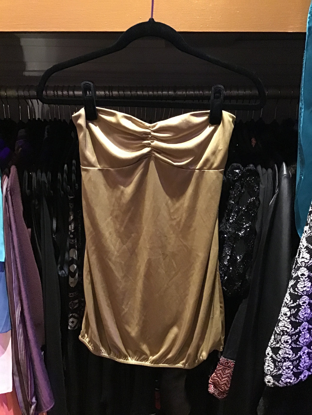Gold Strapless Satin Top