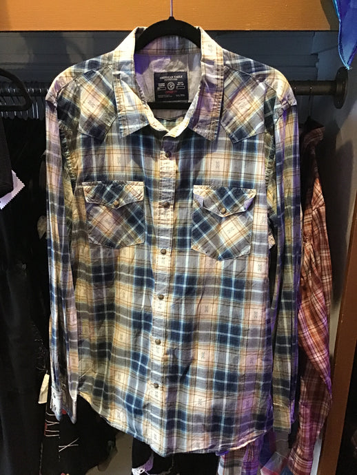 Teal/Brown Plaid Pearl Button Shirt