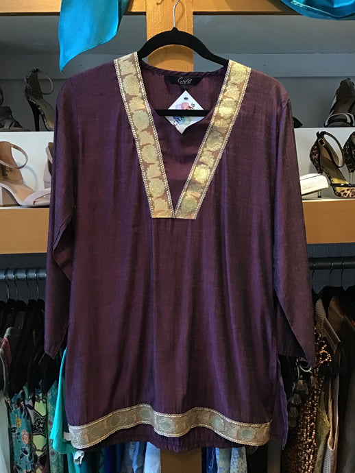 Purple Silk Tunic w/ Gold Trim