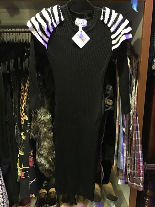 Black Knit White Shoulder Dress