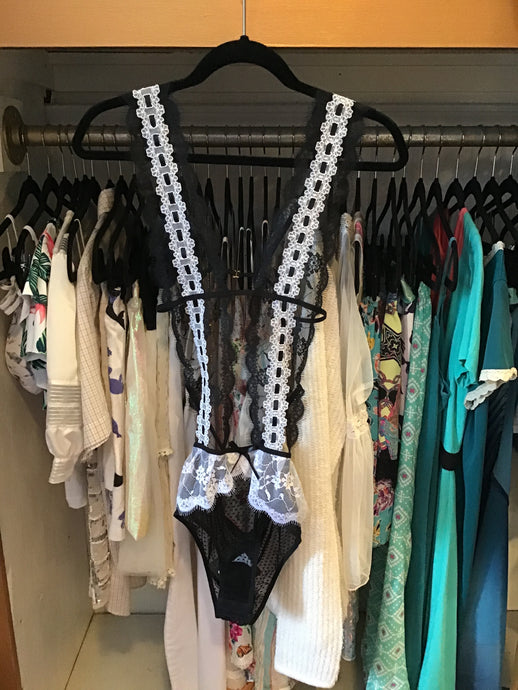 Black Lace Lingerie w/ White Lace Trim