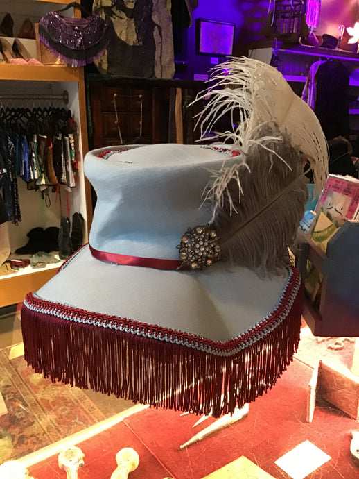 LC: Pale Blue/Burgundy Fringe Hat