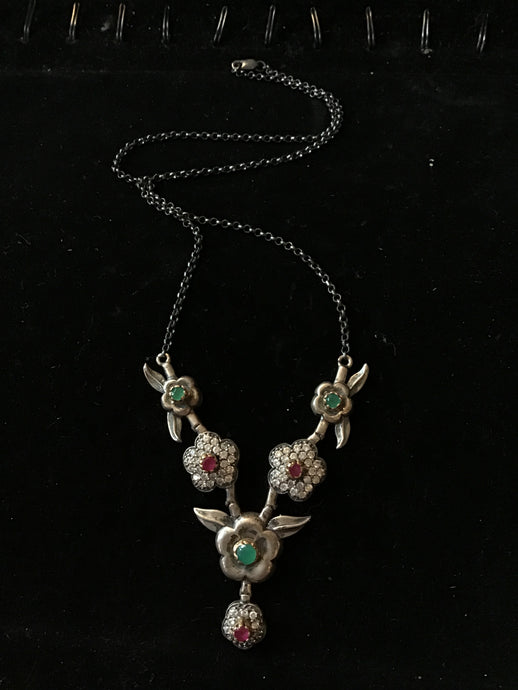 Silver & Crystal Flower Necklace