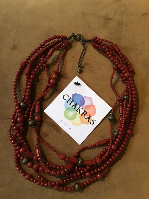 Red/Brass Beaded Necklace