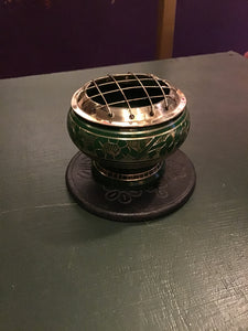 Etched Brass Incense Holder: Green