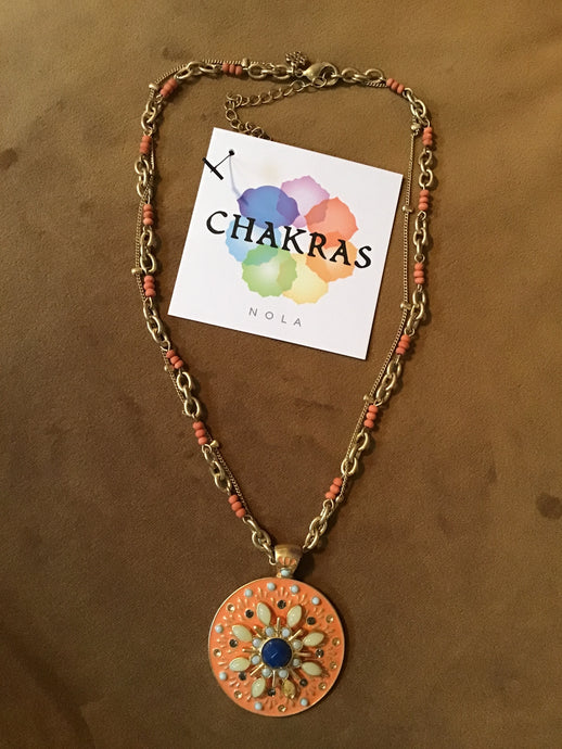 Orange/Gold Medallion Necklace