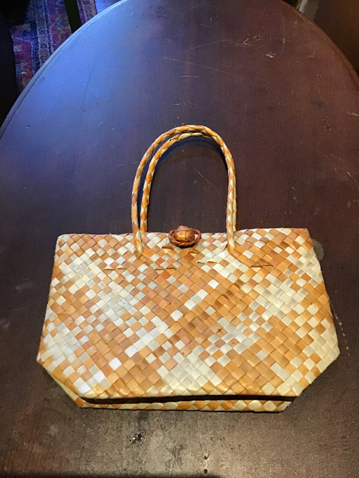 Woven Straw Orange/White Purse