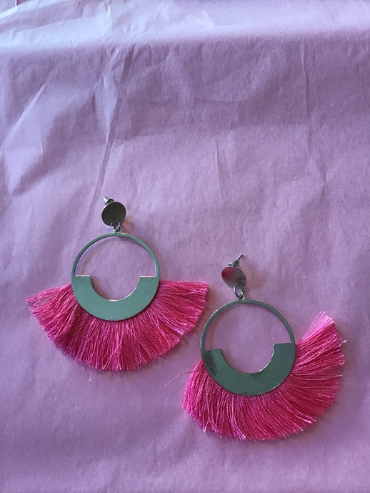Fringe Hoop Earrings: Pink