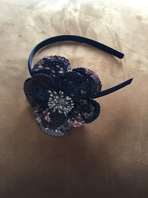 Black Sequin Flower Headband