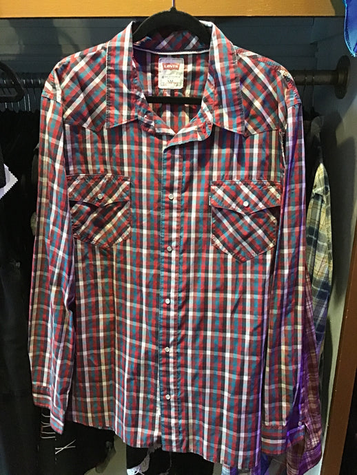 Red/Teal/Black Plaid Pearl Button Shirt